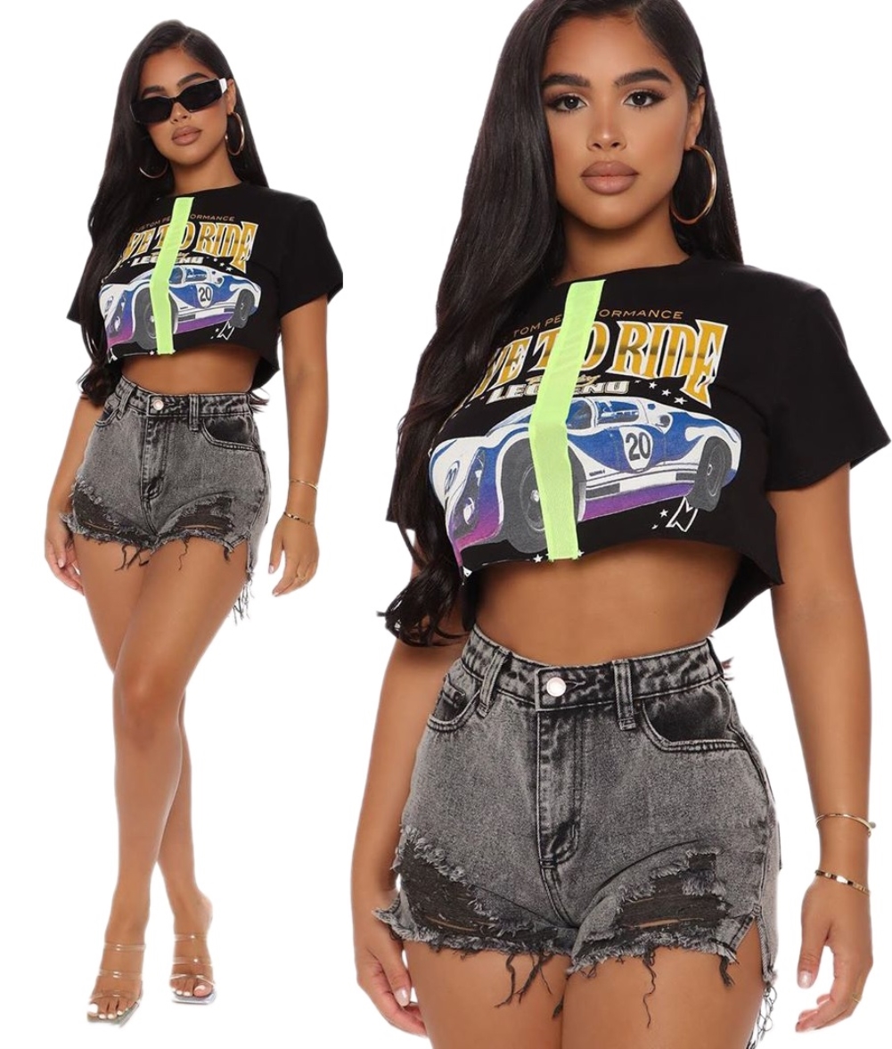 Dark Grey High Waist Ripped Denim Shorts