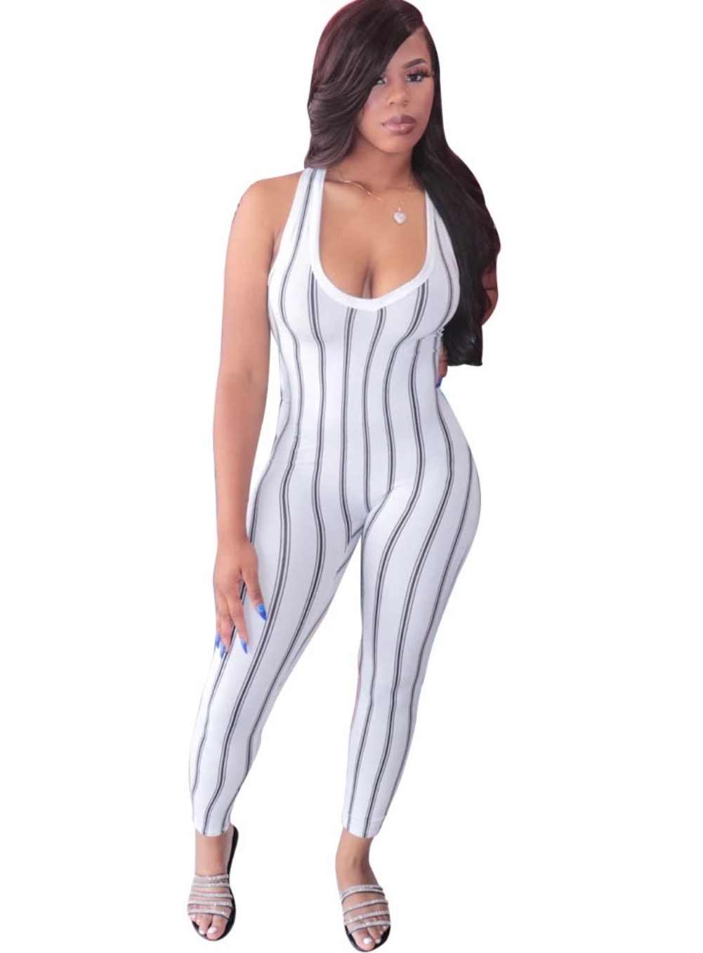 Sexy Stripes Sleeveless Bodycon Jumpsuit