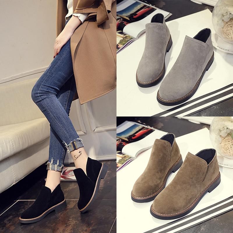 Suede Women Slip-On Ankle Boots