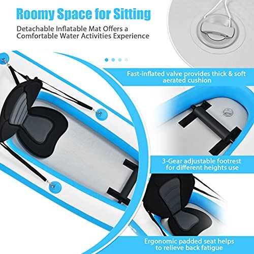 Goplus Inflatable Sit-On-Top Kayak, 1 Person Canoe w/Adjustable Aluminum Paddle