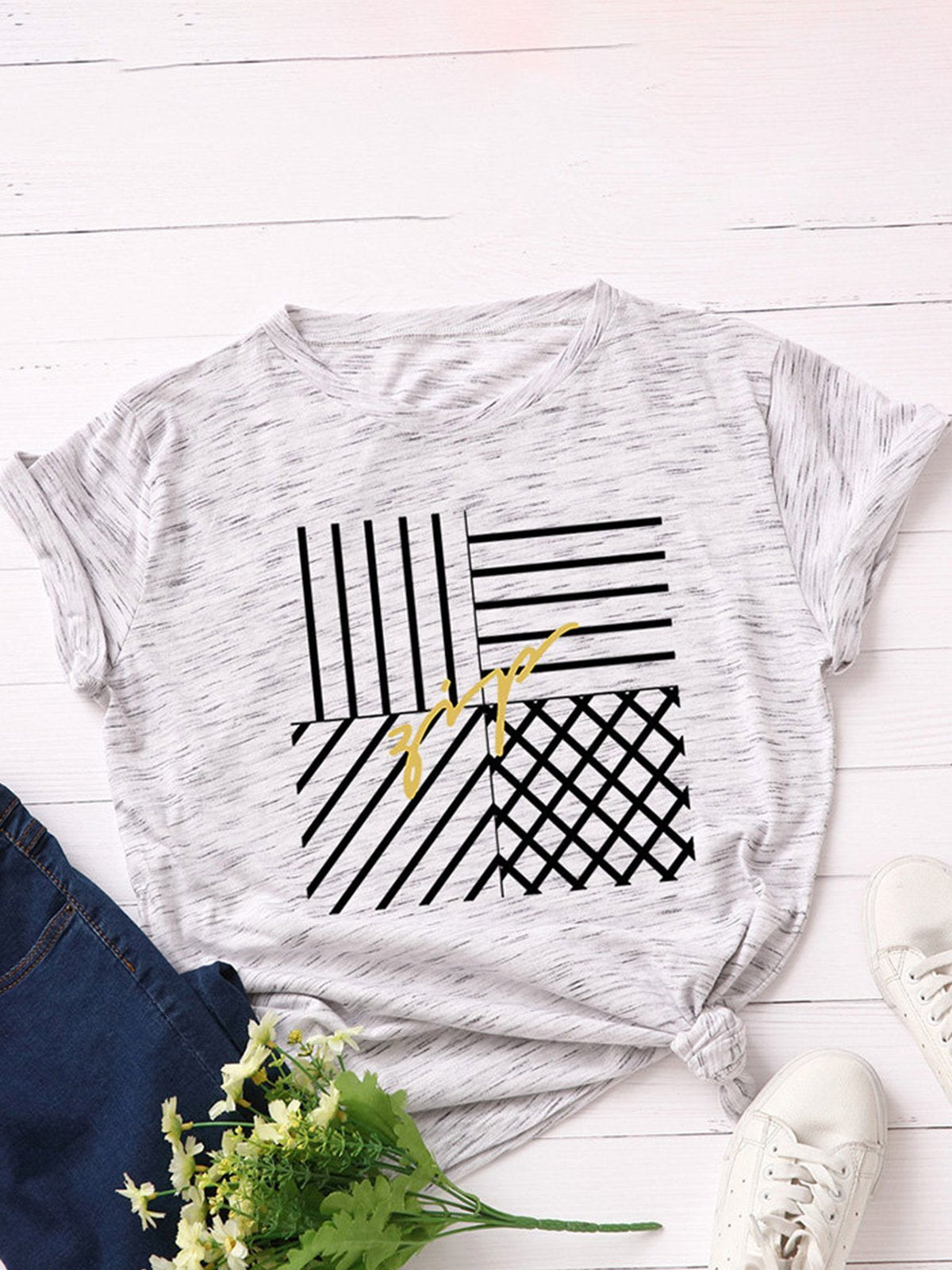 Print Crew Neck Short Sleeve Overhead Casual T-Shirt