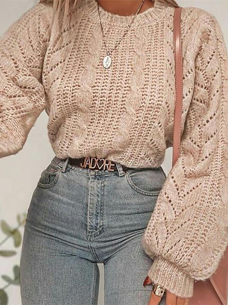 Women's Casual Round Neck Long Sleeve Pure Color Loose Sweater