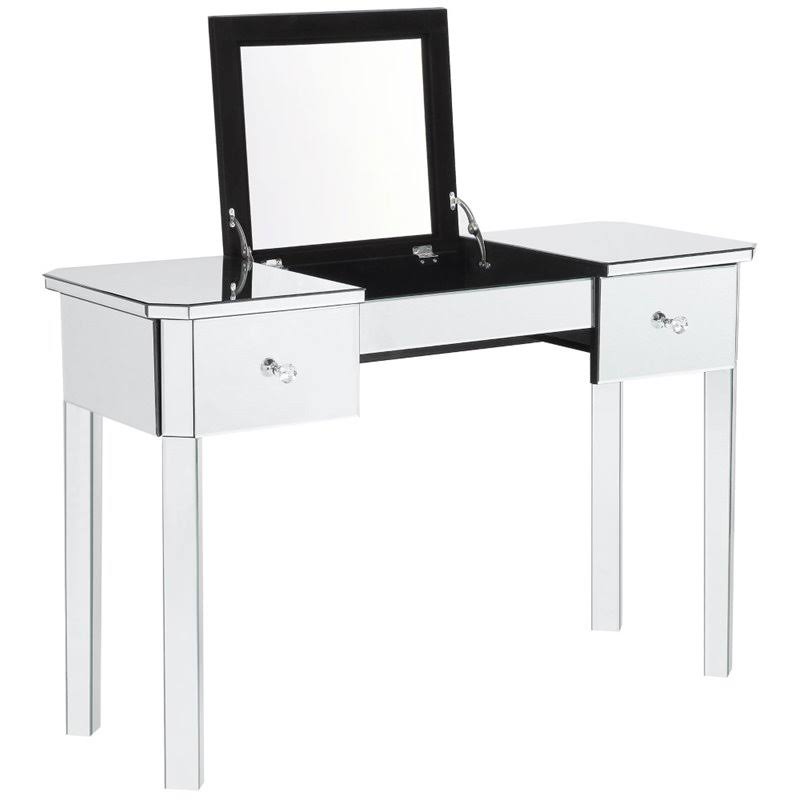 Posh Living Rylee Mirrored Makeup Vanity Table - with Lift-Up Top - Jewelry Holder