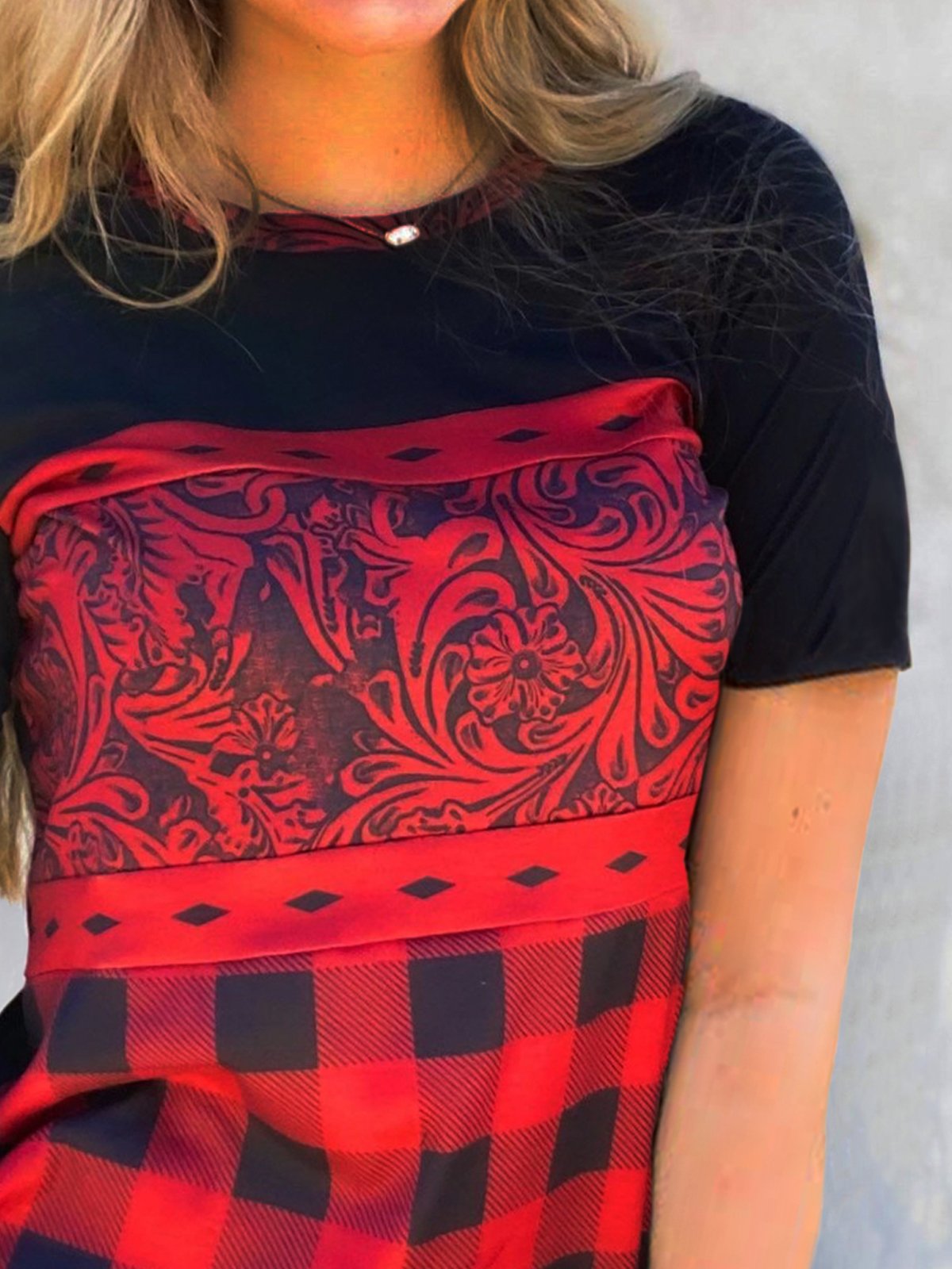 Short Sleeve Crew Neck Ethnic Shirts & Tops