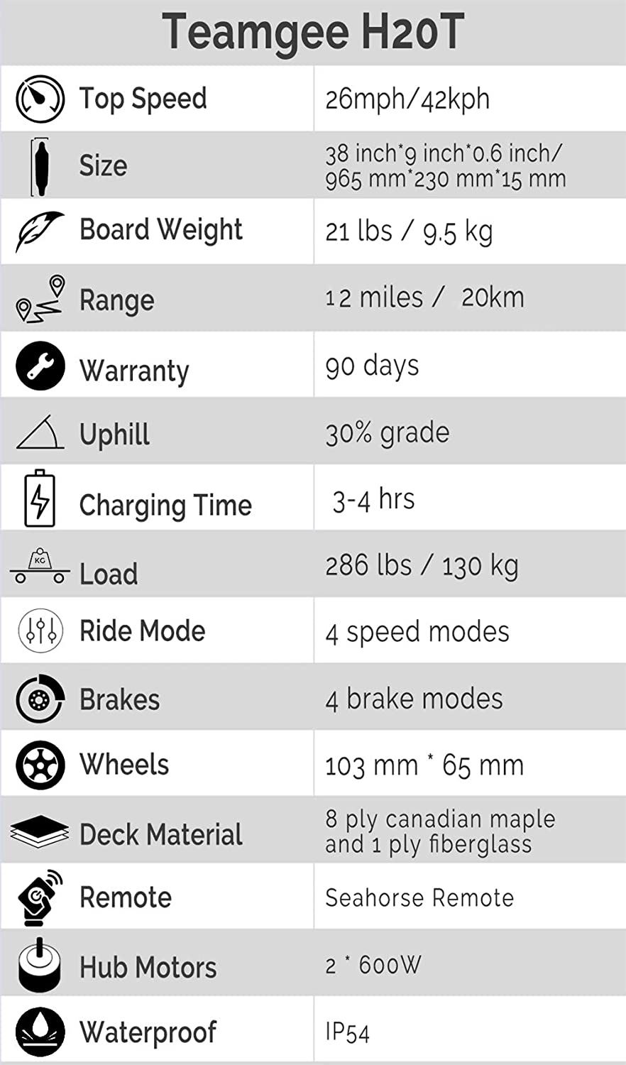 Teamgee H20T Longboards Electric Skateboard with Remote