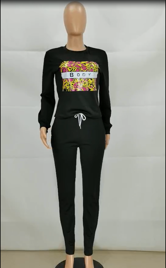 Autumn Casual Print Round Neck Sweatsuit