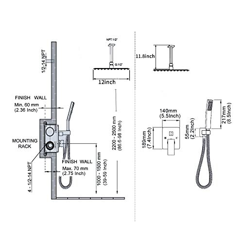 Black Shower Faucet GGStudy Bathroom Luxury Rain Mixer Shower Combo Set
