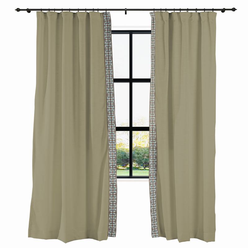 AMARA Polyester Linen Curtain Drapery With Decorative Trim Custom Sold Per Pair