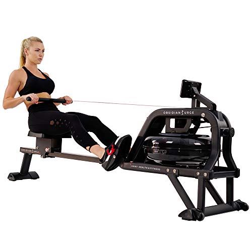 Sunny Health & Fitness Obsidian Surge 500 Water Rowing Machine for Men and Women- Black