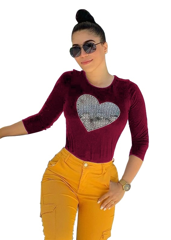 Sequins Round Neck Basic Shirt