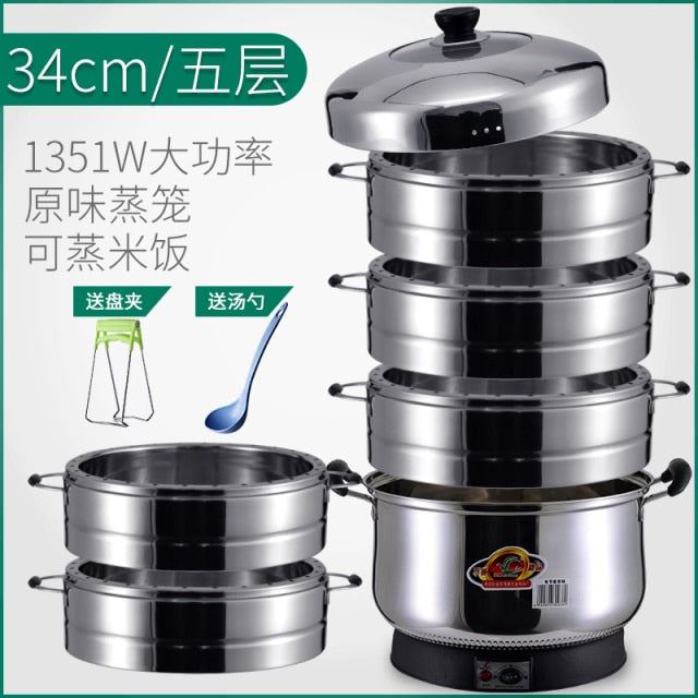 Electric Steamer Multi-layer Automatic Power-off Large Capacity Stainless Steel Steamer Food Warmer Steamer