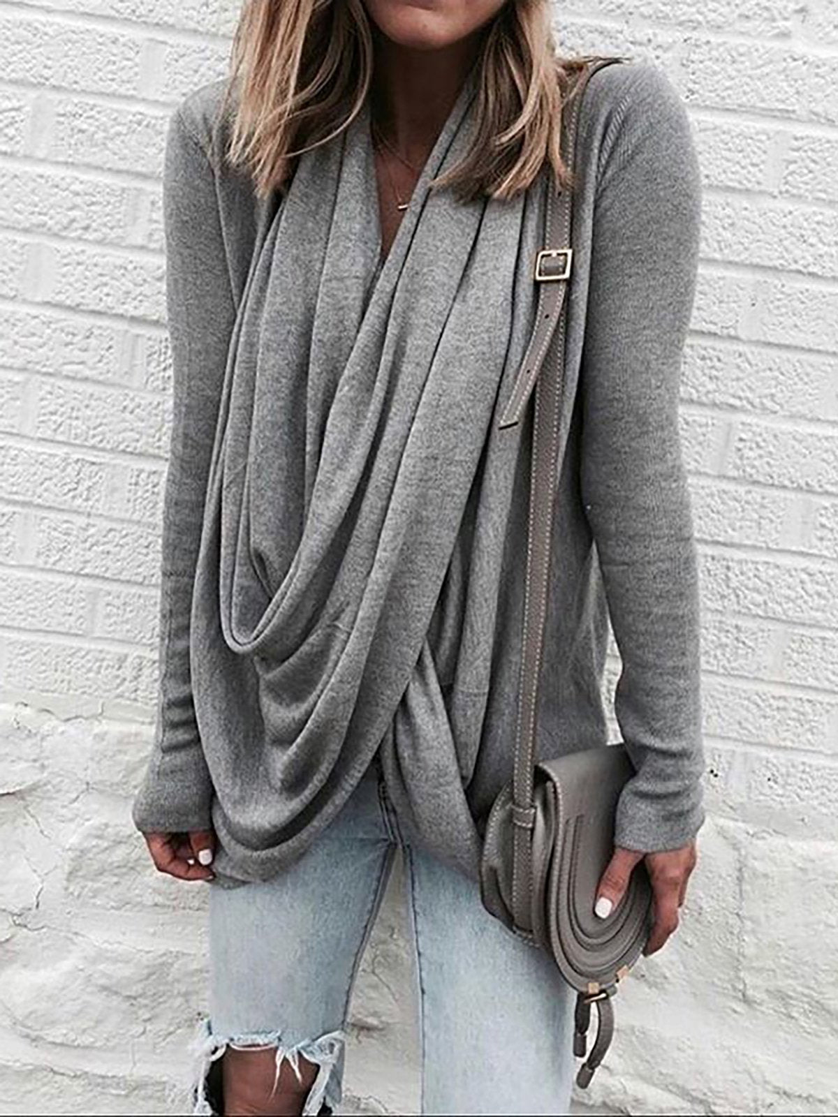 Draped Long Sleeve Casual Shirt