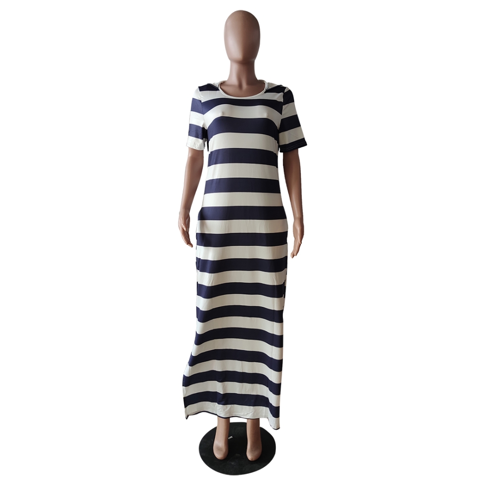 Summer Wide Stripes Hoody Long Dress