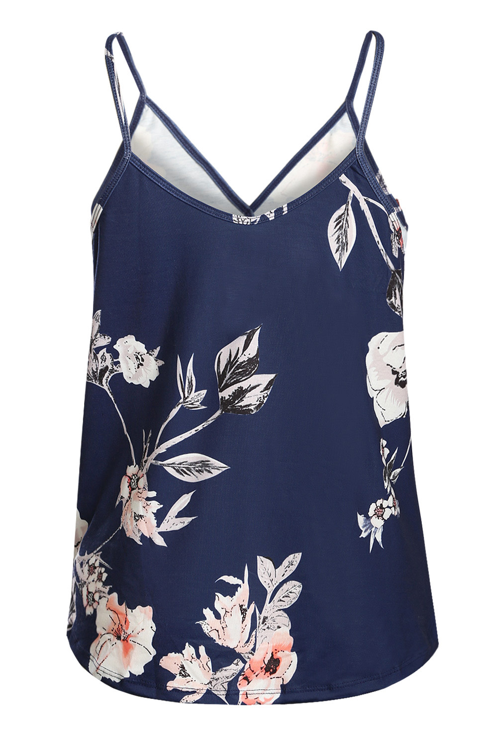 Blue Tropical Plant Print Tank Top