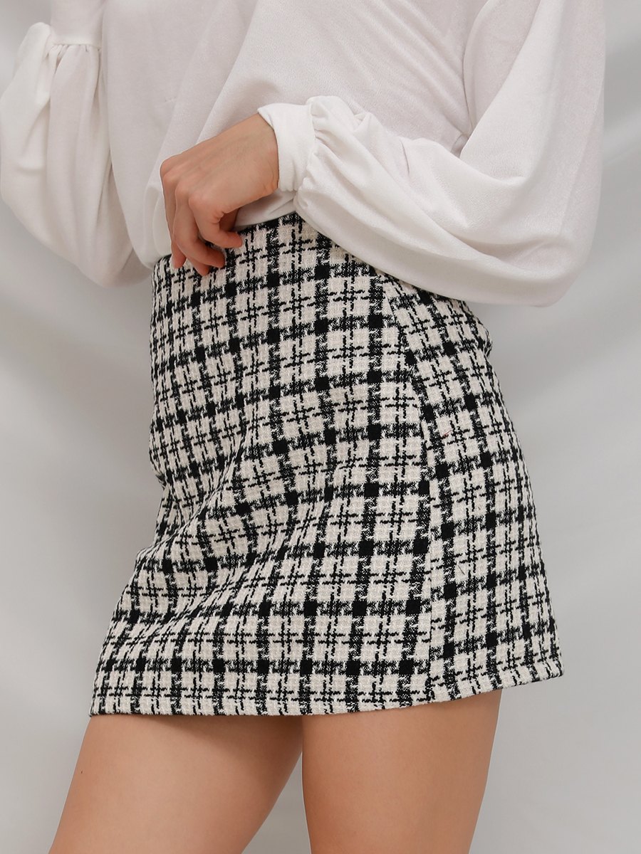 Plaid Wool High-waisted Bodycon Skirt