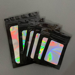 Laser Rainbow plastic zipper bag makeup brush holographic Packing bags clear Mylar pouch Holographic Packaging Bag