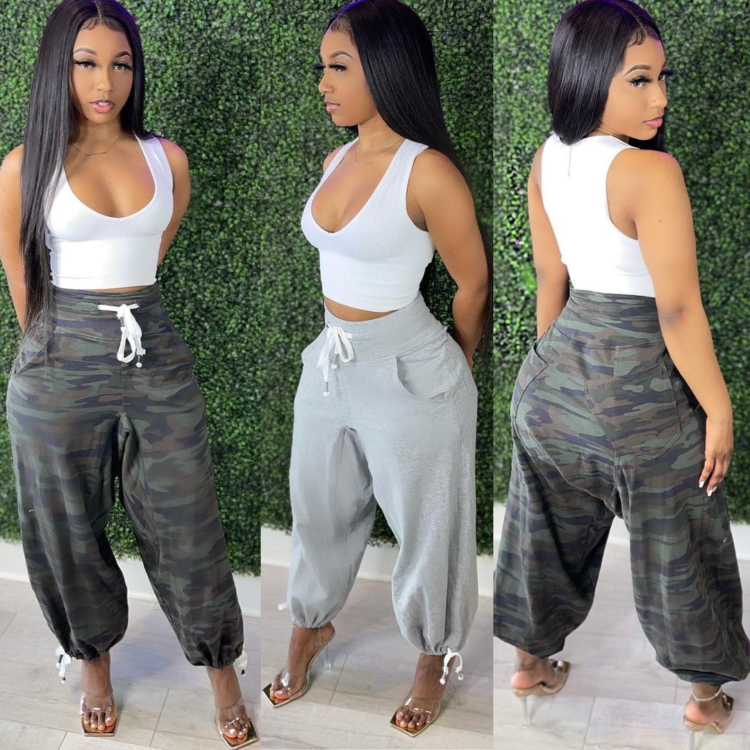 Nightclub wear Fashion camouflage high waist sports casual street wear QQ5235