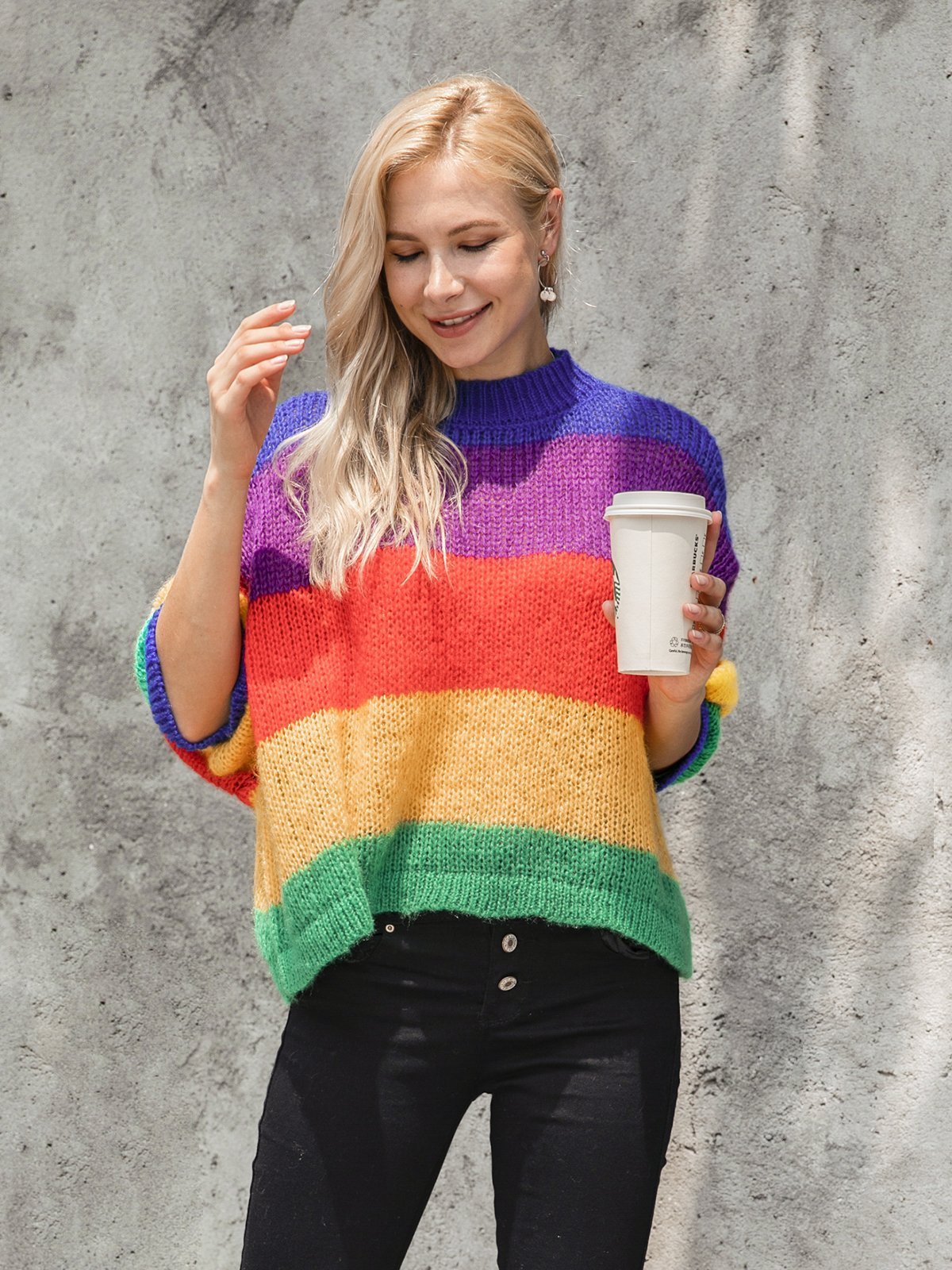 Multicolor Sweet Knitted Ombre/tie-Dye Sweater