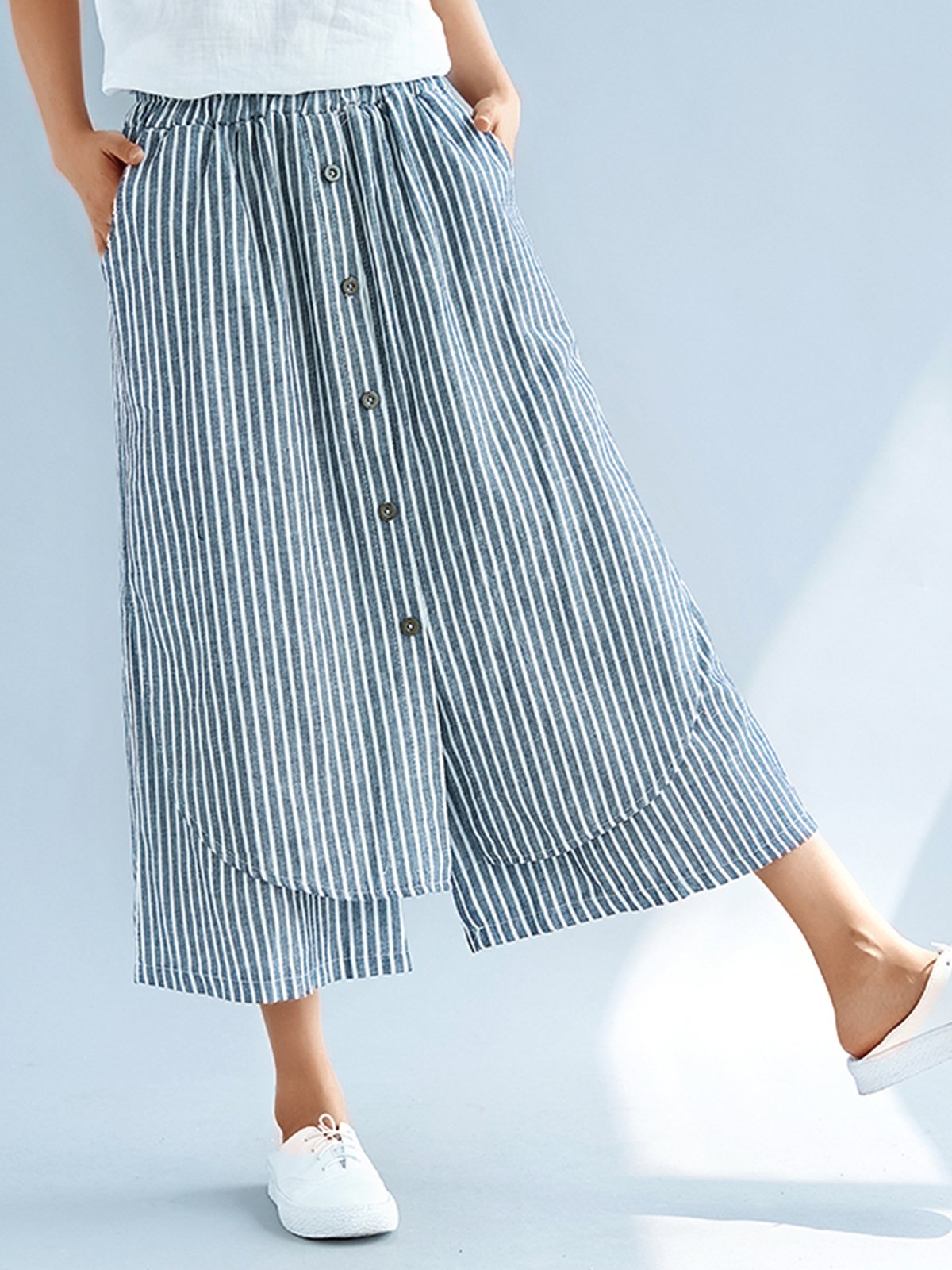 Plus Size Women Striped Casual Pants