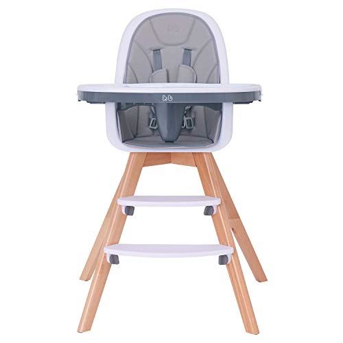 HM-TECH-Wooden Baby High Chair with Double Removable Tray