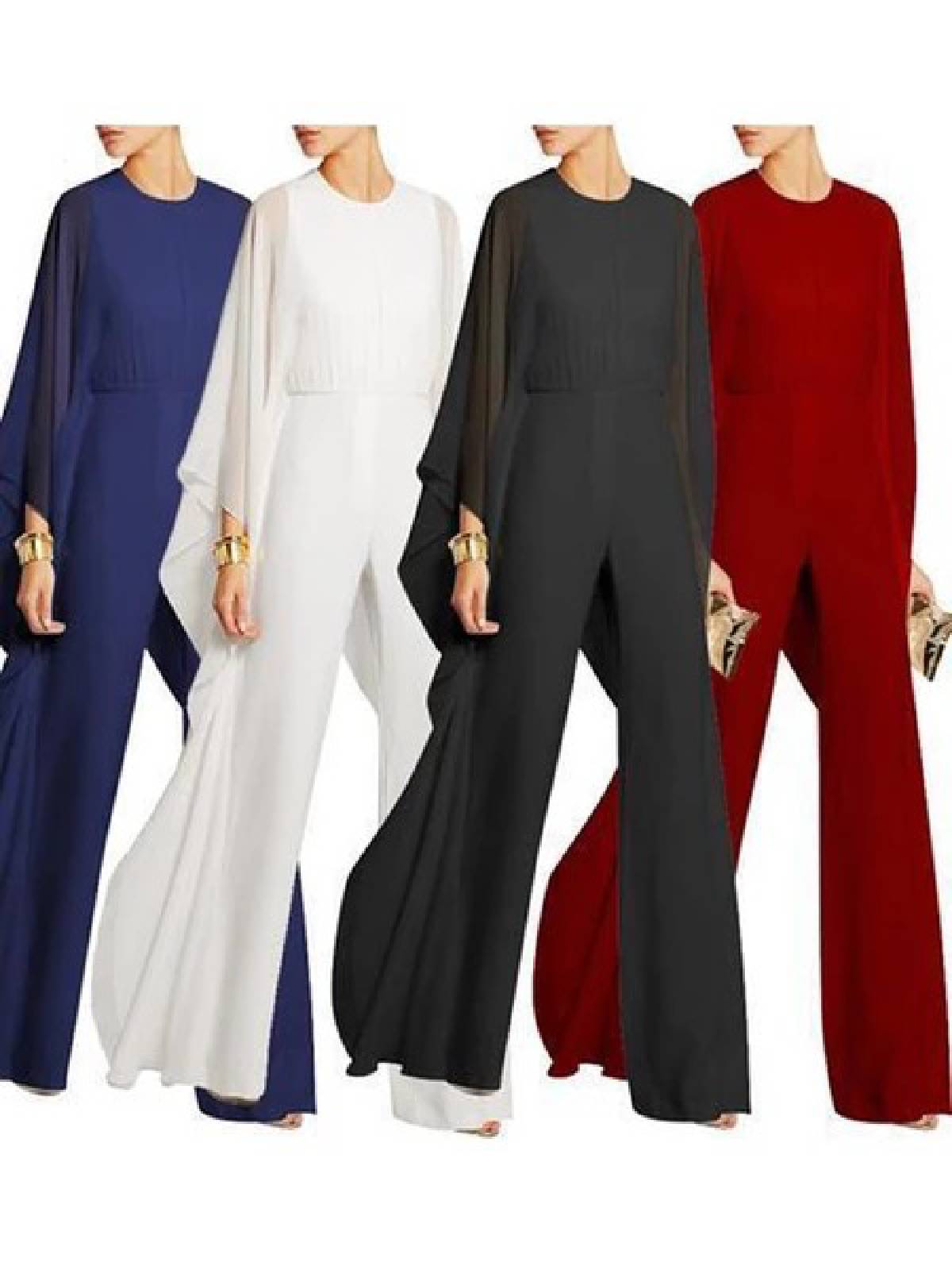 Women Chiffon Overlay Hollow Out Wide-Leg Jumpsuit