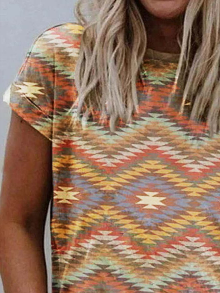 Short Sleeve Color-Block Casual Floral Shirts & Tops