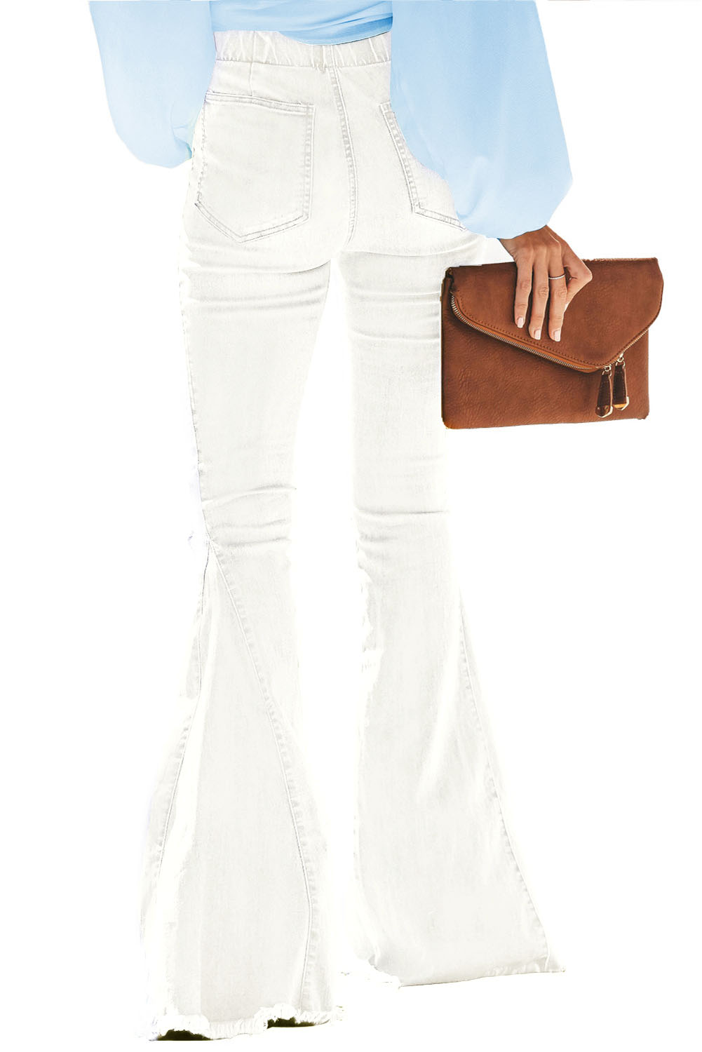 白色复古仿旧喇叭牛仔裤