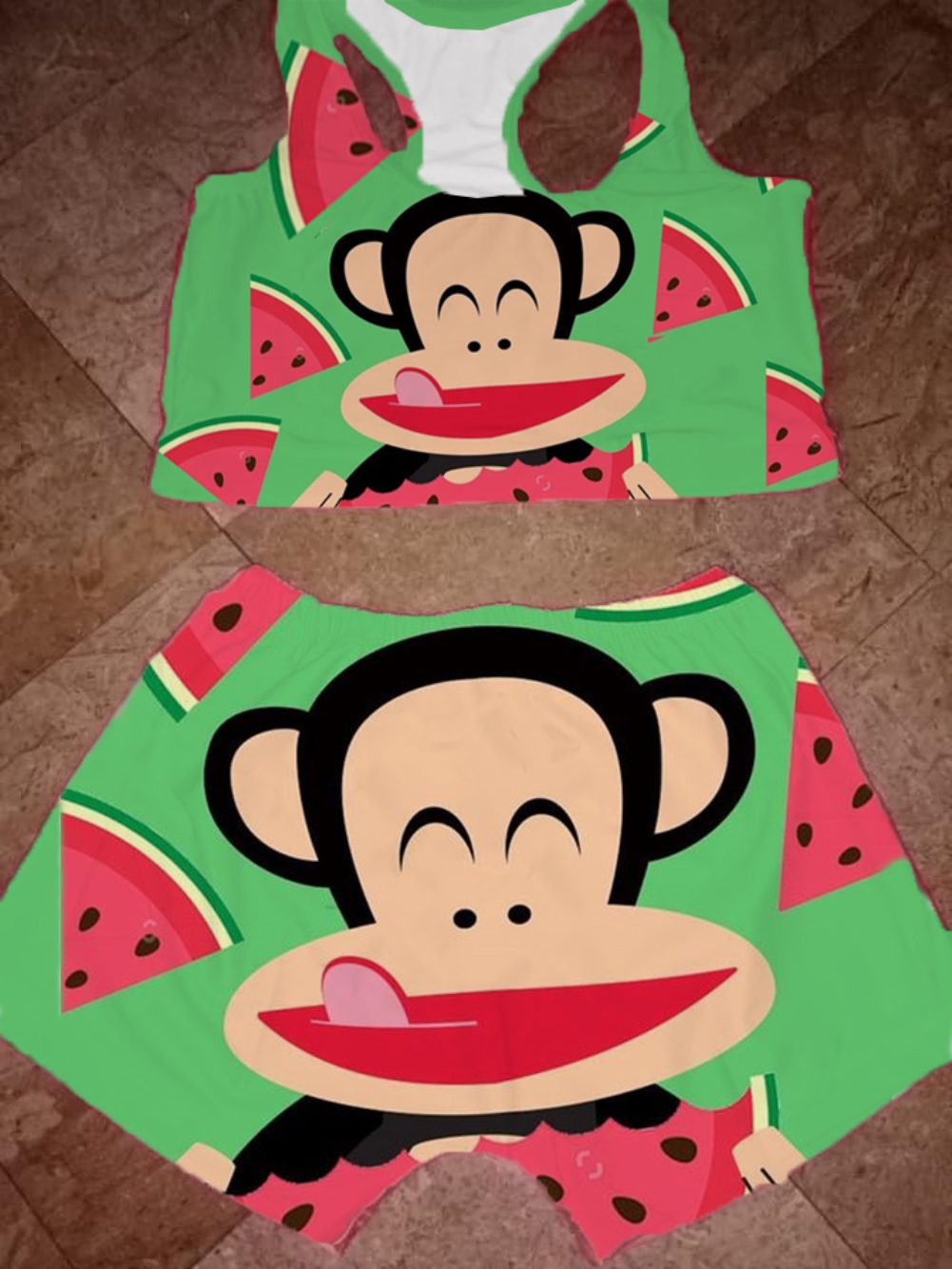 Summer Cute Print Two Piece Biker Shorts Set