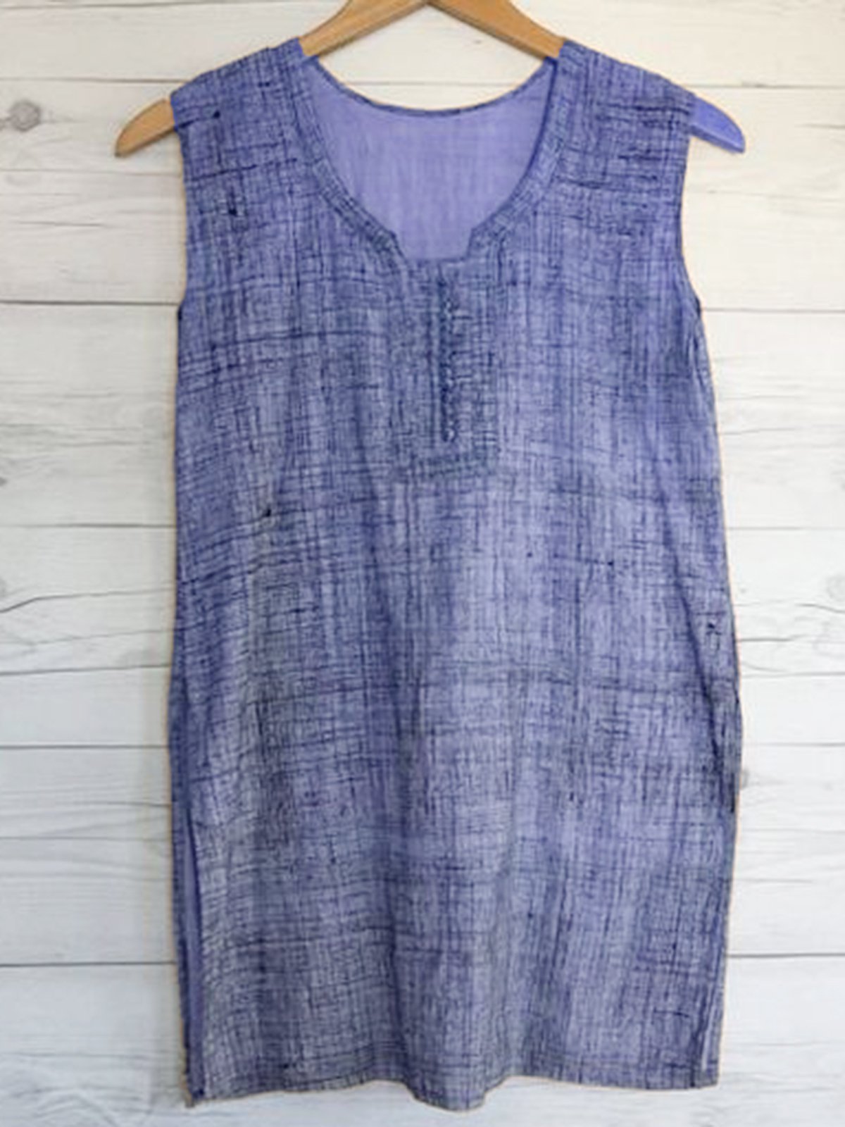 Cotton-Blend Casual Sleeveless Plain Shirts & Tops