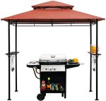 DikaSun BBQ Grill Gazebo 8×4 Barbecue Canopy Double Tiered Outdoor BBQ Tent with Shelves and 10 Hooks (Red)