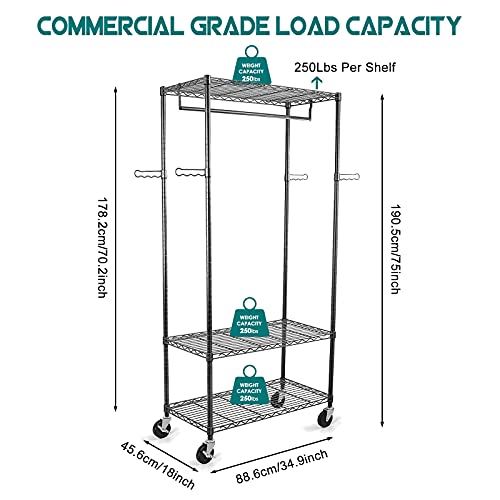 3 Tier Adjustable Metal Clothing Rack with Wheels / 35���L x 18���W x 75���H