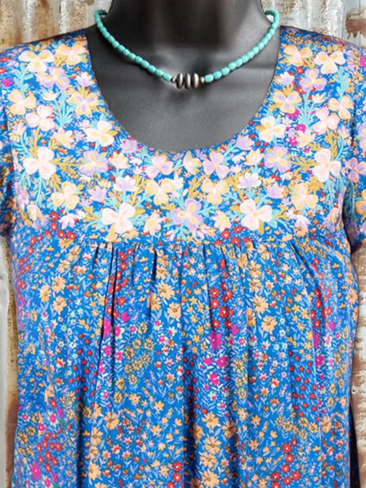 Boho Cotton-Blend Floral-Print Short Sleeve Floral Shirts & Tops