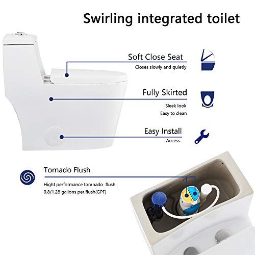 Flush Elongated One-Piece Toilet with Soft Closing Seat, High-Efficiency