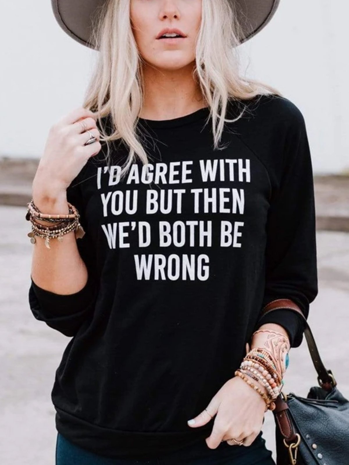 Casual western style plus size loose letter print pattern 3/4 sleeve round neck T-shirt