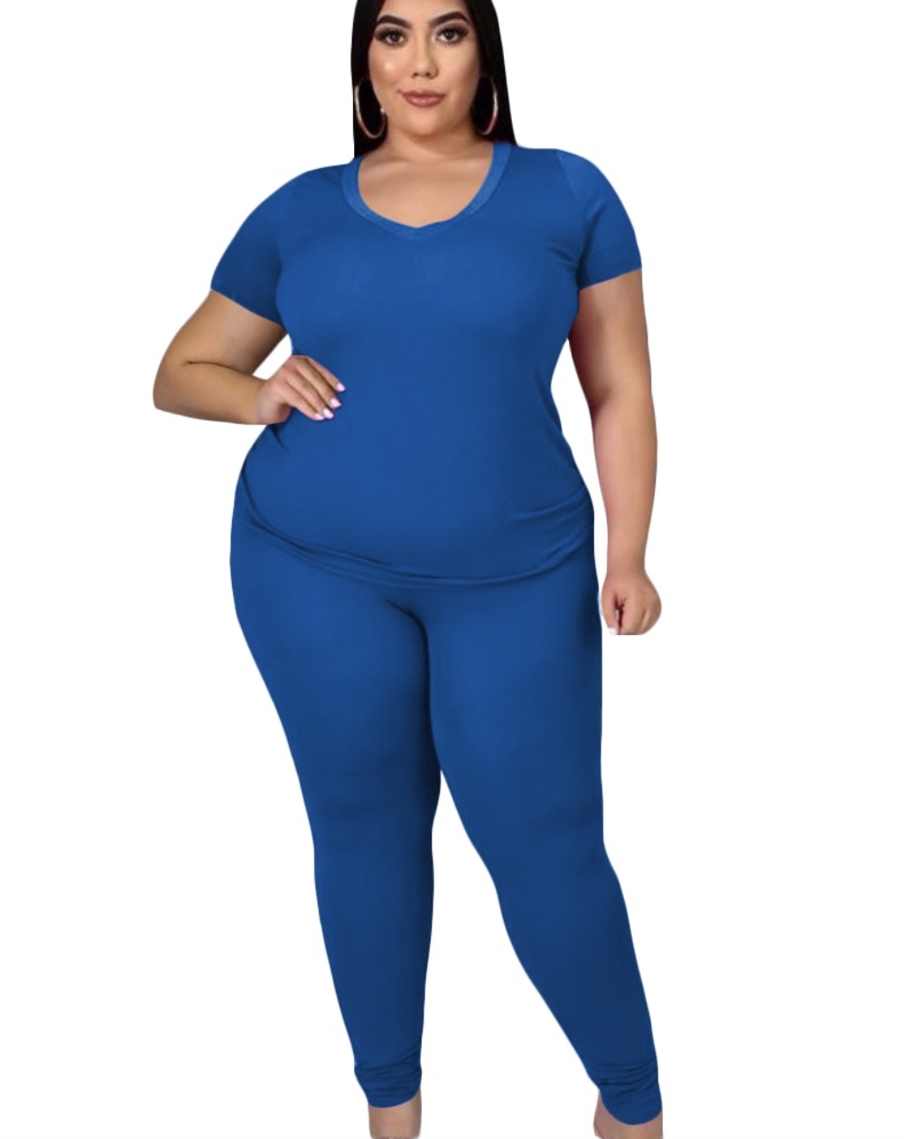 Plus Size Summer Plain wo Piece Pants Set