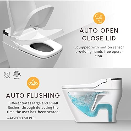 Piece Toilet with Auto Open/Close Lid, Auto Dual Flush, UV-LED Sterilization