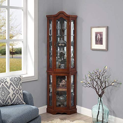 Lighted Corner Display Curved Top Curio Cabinet w/ Tempered Glass Door & 5 Shelves