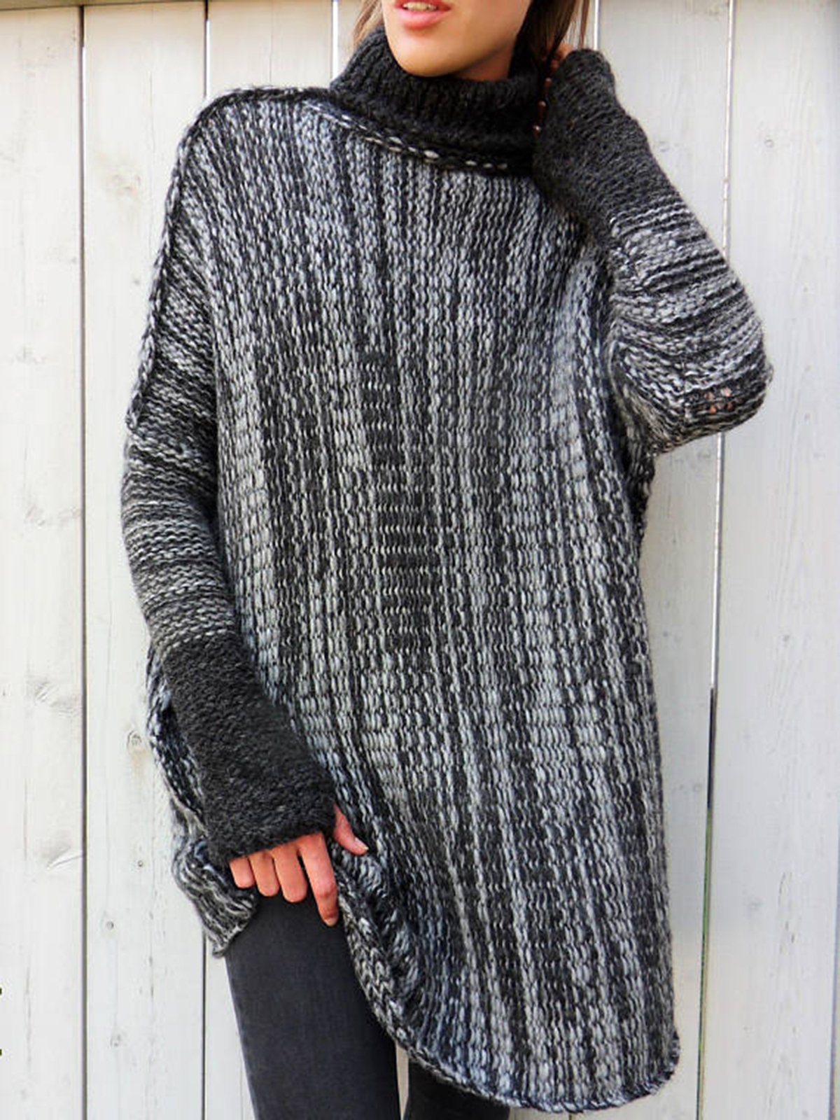 Casual Color-block Knitted Shift Sweater