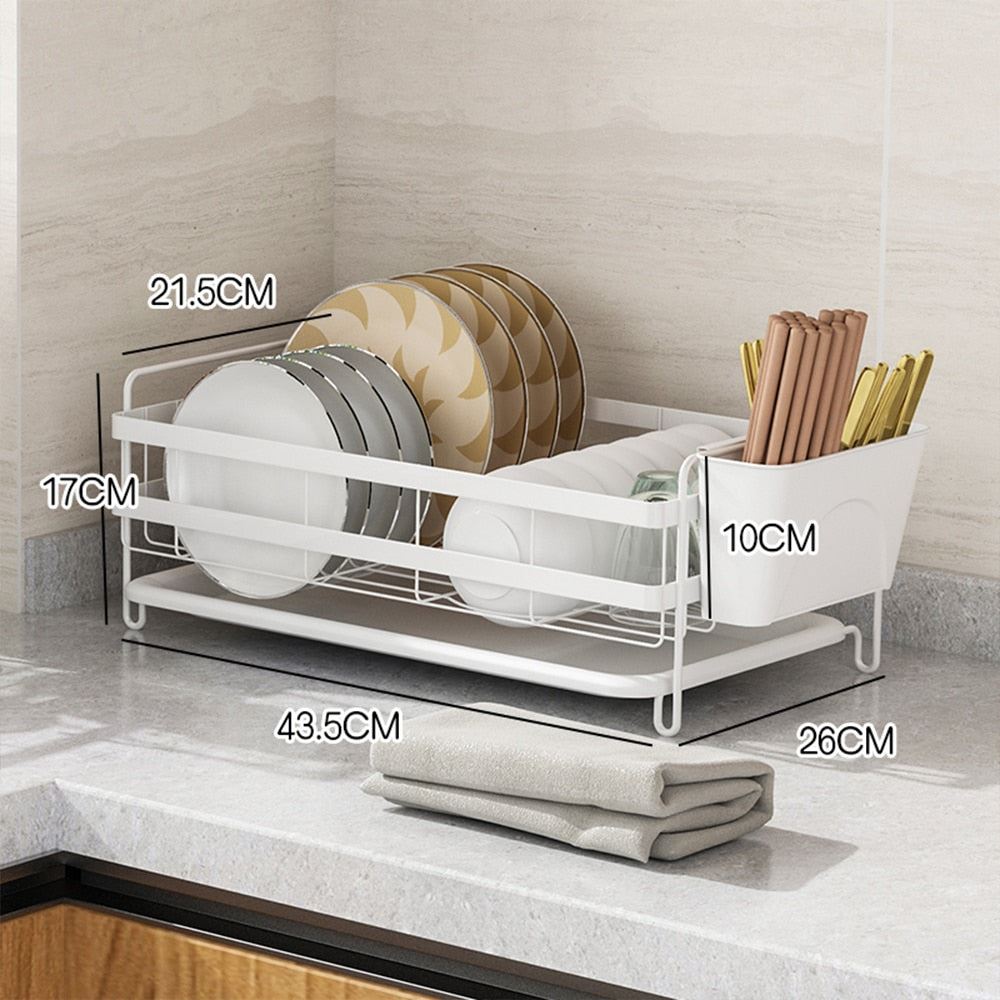 2 Tier Dish Drying Racks with Utensil Holder, Dishes Drainer and Removable Drainboard