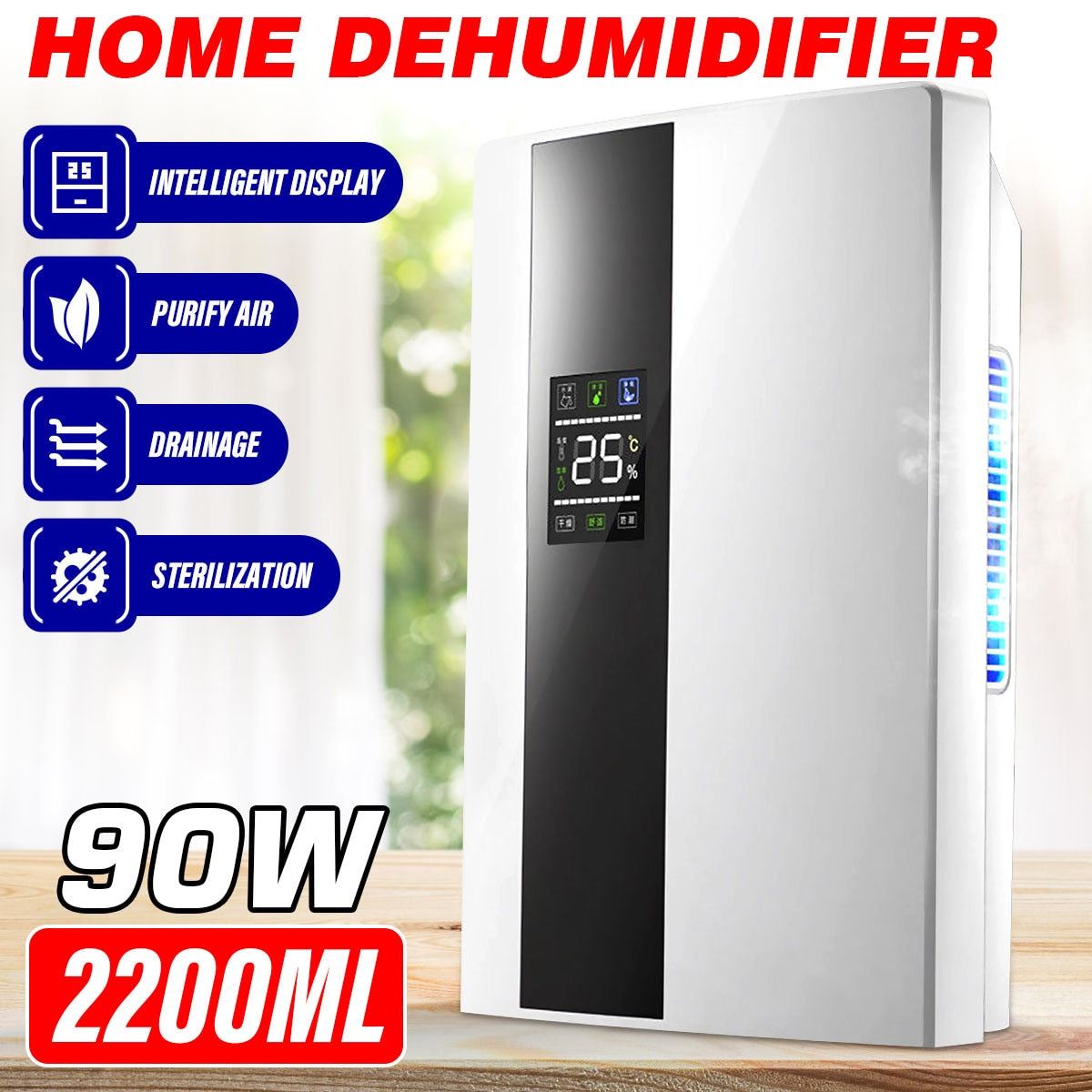 2.2L Home Electric Portable Dehumidifier Air Dryer LED With 24h Timing