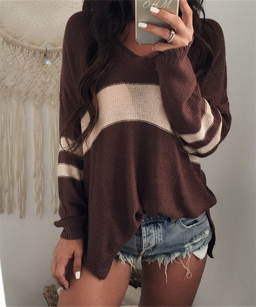 Fashion V Neck Striped Sweater