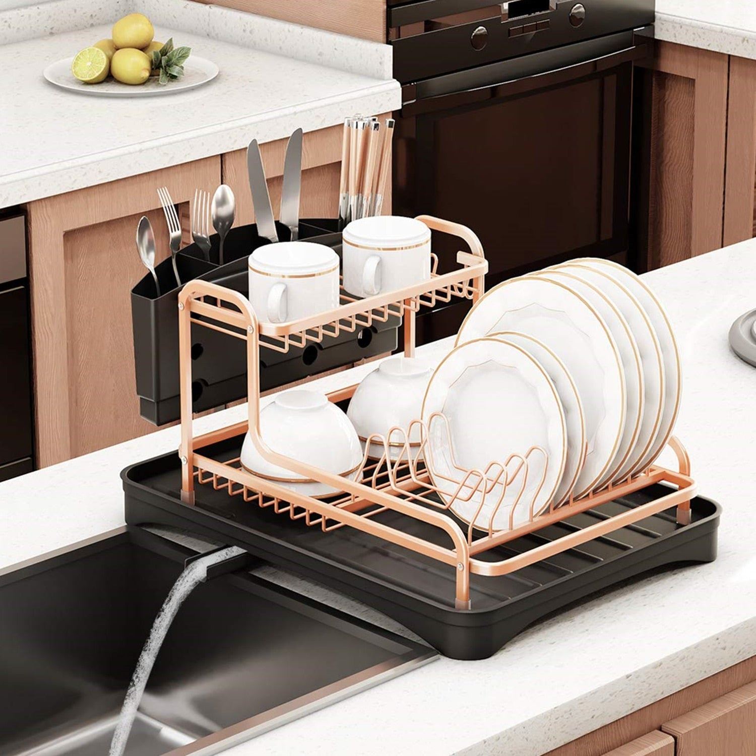 Double Layer Aluminum Alloy Sink Stand Dish Drying Rack Kitchen Organizer Drainer