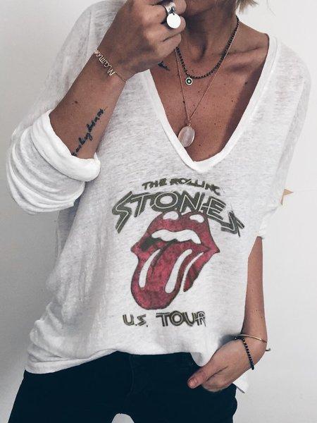 Graphic Printed Holiday Long Sleeve V-neck Shirt