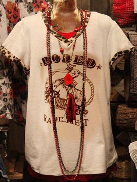 White Short Sleeve Crew Neck Printed Jersey Shirts & Tops