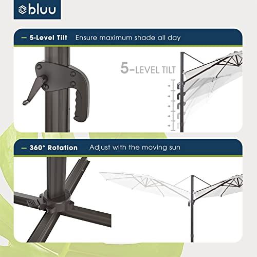 10 FT Patio Cantilever Umbrella, Offset, UV Protection, and Cross Base (Light Grey)