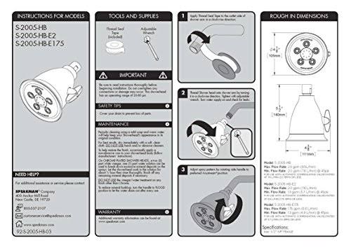 Speakman S-2005-HB-PB Hotel Anystream High Pressure 2.5 GPM Adjustable Shower Head, Polished Brass
