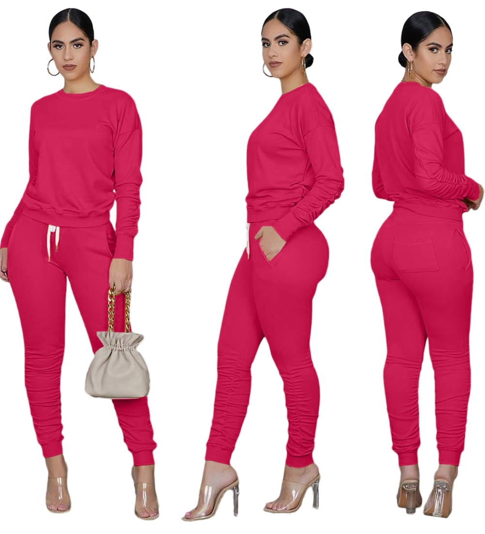 Casual Plain Two Piece Stacked Pants Set