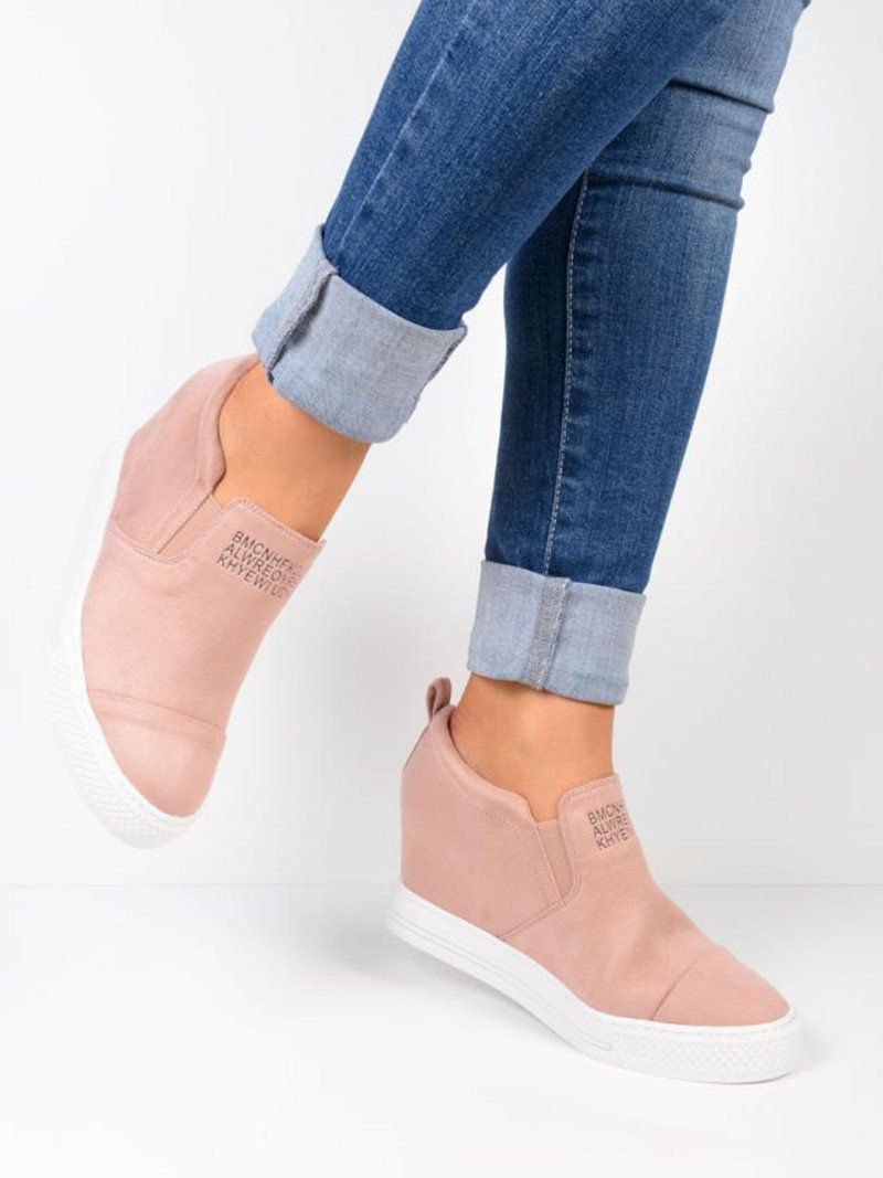 Fashion Letter Slip On Wedge Sneakers Faux Suede Wedge Heel Casual Sneakers
