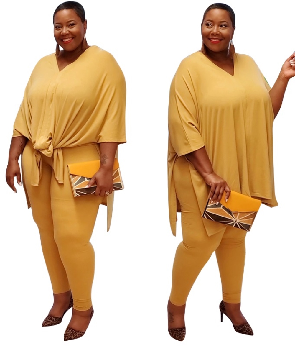 Plus Size Casual Plain Two Piece Pants Set