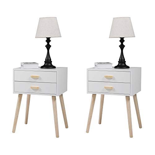 Set of 2 Nightstand Side Besise End Table w/2 Drawers Storage Cabinet for Home